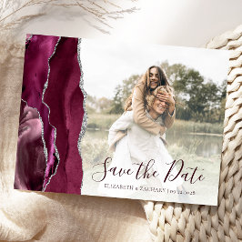 Cartão Postal Burgundy Silver Ágata Personalizado Foto Salve a D