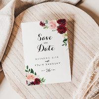 Burgundy Spring Floral Save the Date