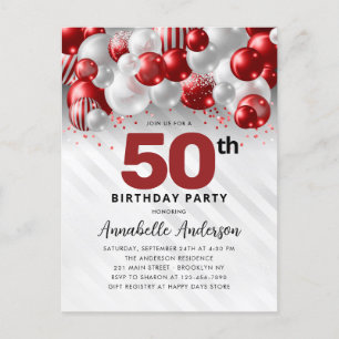 Cartão Postal Burgundy Vermelho Prata Balão Lantejoulas 50º Aniv