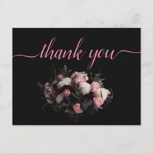 Cartão Postal Burgundy vintage escuro   Floral    Obrigado  Post
