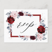 Burgundy Wine Dusty Blue Slate Floral Wedal RSVP