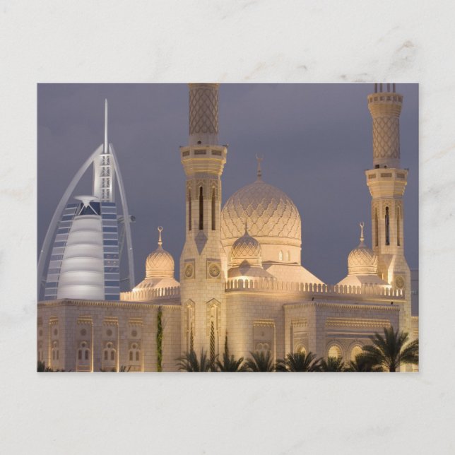 Cartão Postal Burj al Arab | Mesquita no Dubai Evening (Frente)
