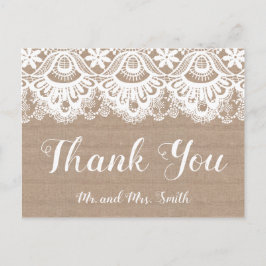 Cartão Postal Burlap e Lace Weds Obrigado Cartões-postais Russos