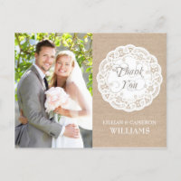 Burlap Lace Doily Wedding Obrigado Cartão-postal