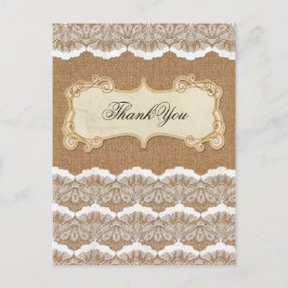 Cartão Postal Burlap Rustic Chic e casamento com o Lace Country