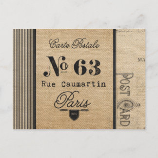 Cartão Postal Burlap Vintage Postage País Francês