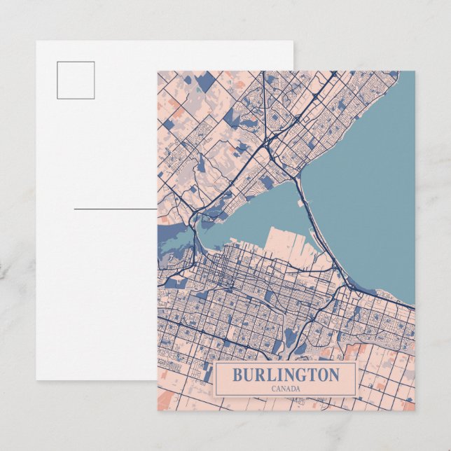Cartão Postal Burlington Canada Breezy City Map Travel (Frente/Verso)