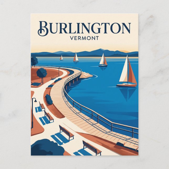 Cartão Postal Burlington Waterfront Vermont (Frente)