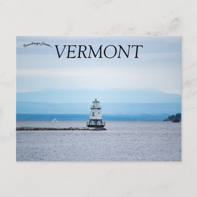 Cartão Postal Burlinton Breakwater North Lighthouse Vermont (Frente)