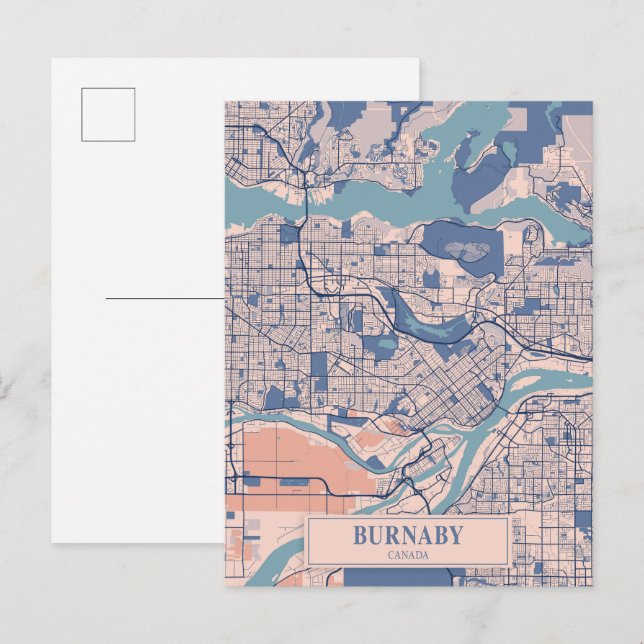Cartão Postal Burnaby Canadá Mapa da Cidade Ventilada Viagem (Frente/Verso)