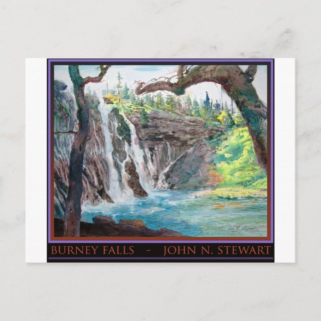 Cartão Postal Burney Falls Watercolor (Frente)