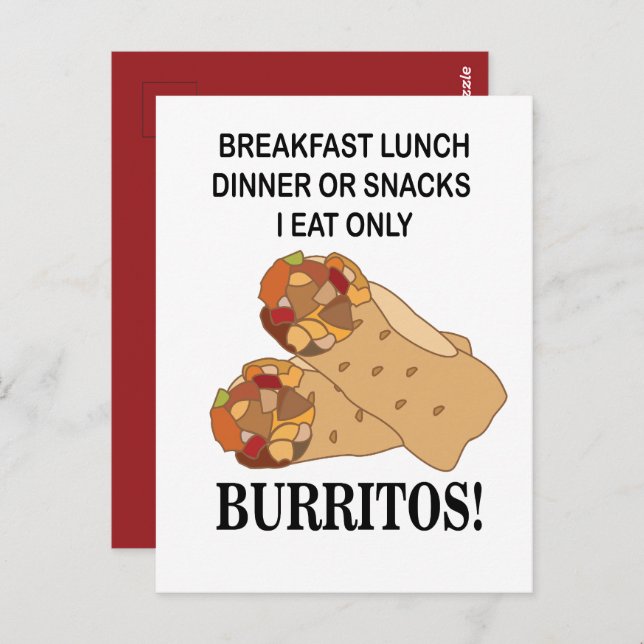Cartão Postal Burritos Eu Como Apenas Burrito (Frente/Verso)