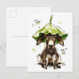 Cartão Postal Burro Engraçado de Chapéu de Folha em Dia Legal So