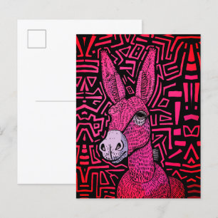 Cartão Postal Burro Tribal Neon – Arte de Parede Ousada e Psicod