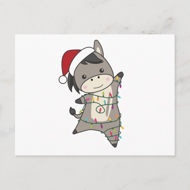 Cartão Postal Burros de Natal Animais de Inverno (Frente)