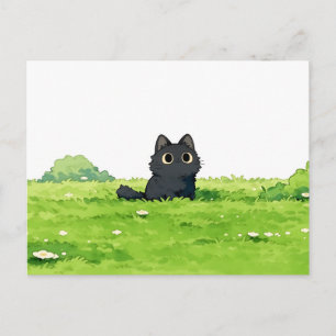 Cartão Postal Bush Verde Fofinho Gatinho Preto Kawaii