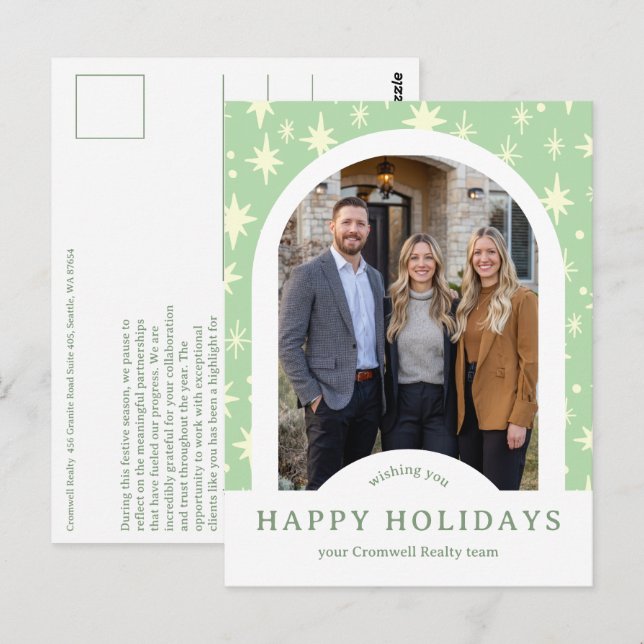 Cartão Postal Business Corporate Holiday Stars CUSTOM Arch PHOTO (Frente/Verso)