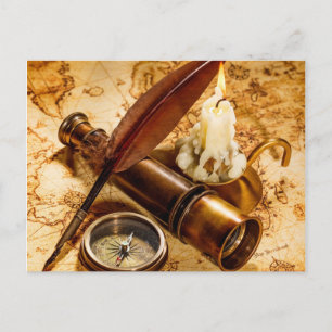 Cartão Postal bússola antiquada do telescópio náutico steampu