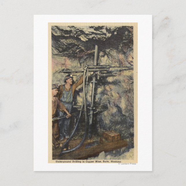 Cartão Postal Butte, Montana - Perfuração subterrânea em Cobre (Frente)