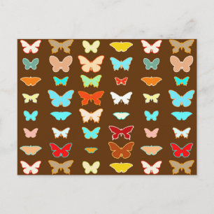 Cartão Postal Butterflies, brown, turquoise and coral