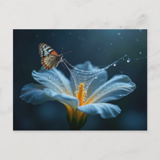 Cartão Postal butterfly on a flower with a spiderweb