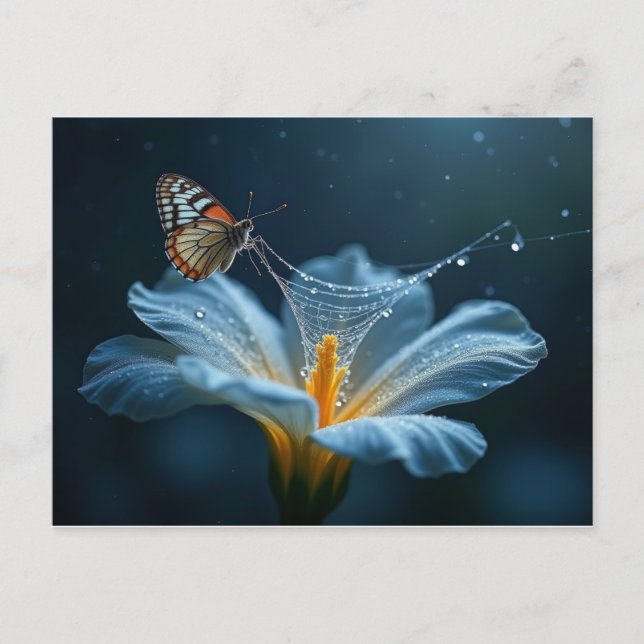 Cartão Postal butterfly on a flower with a spiderweb (Frente)