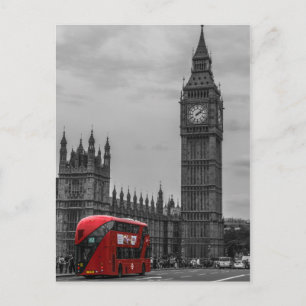 Cartão Postal BW Black & White London Red Bus & Big Ben