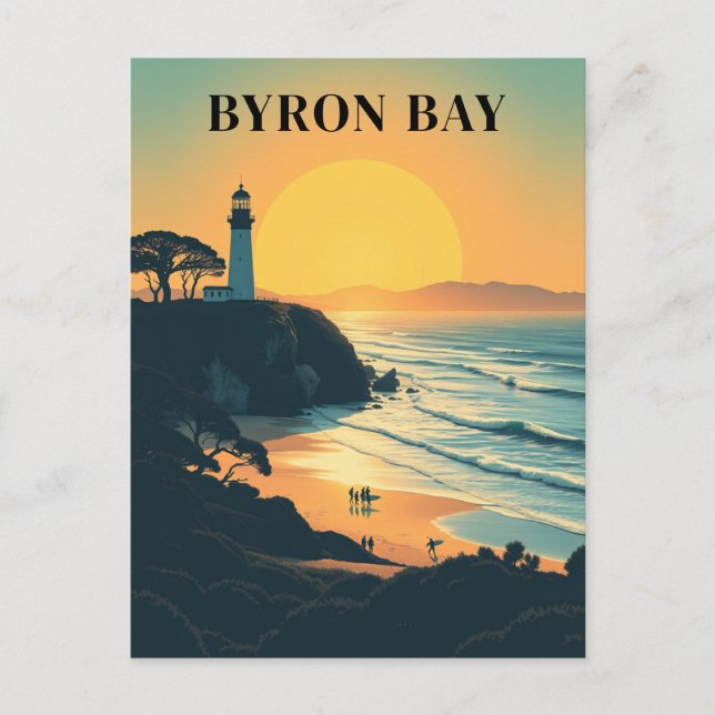 Cartão Postal Byron Bay Austrália Retro Viagem Farol (Frente)