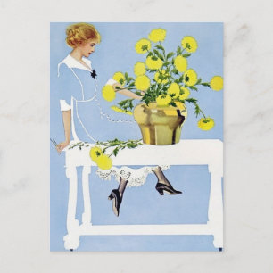 Cartão Postal C Coles Phillips ‘Fadeaway Girl’ "Yellow Buquê"