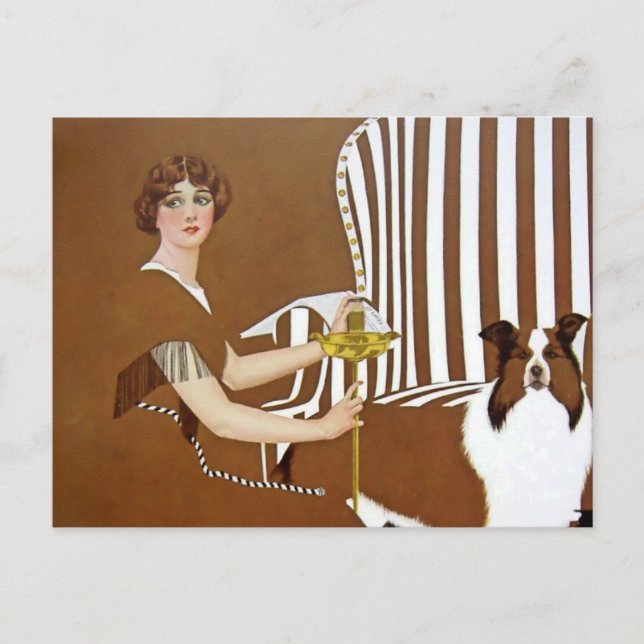 Cartão Postal C Coles Phillips "Lady and Collie" Fadeaway Girl (Frente)
