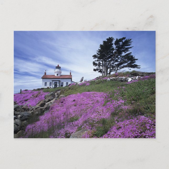 Cartão Postal CA, Crescent City, farol de Battery Point com (Frente)
