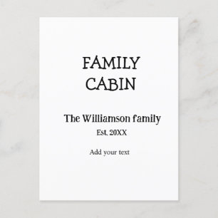 Cartão Postal Cabana da família adiciona nome da família ano de 