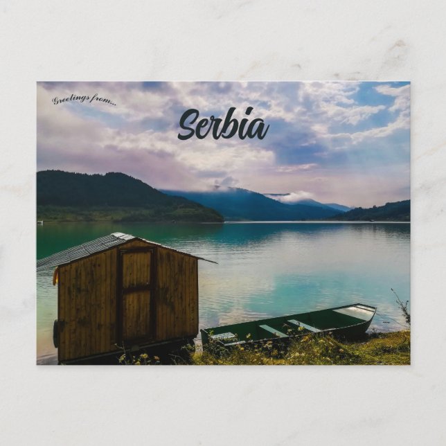 Cartão Postal Cabana e Barco no Lago Zavoj Sérvia (Frente)