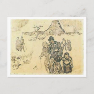 Cartão Postal Cabanas Cobertas de Neve, Casal Criança Van Gogh F