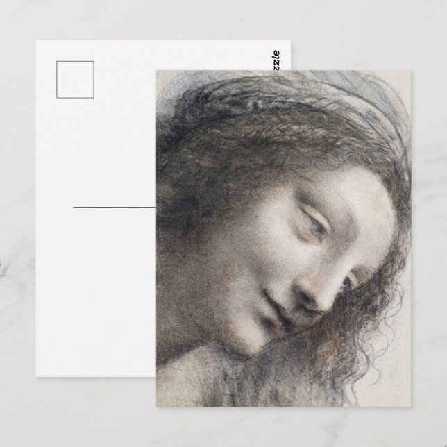 Cartão Postal Cabeça da Virgem Esboço Arte Leonardo da Vinci (Frente/Verso)