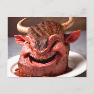 Cartão Postal Cabeça de Carne Bizarra no Prato