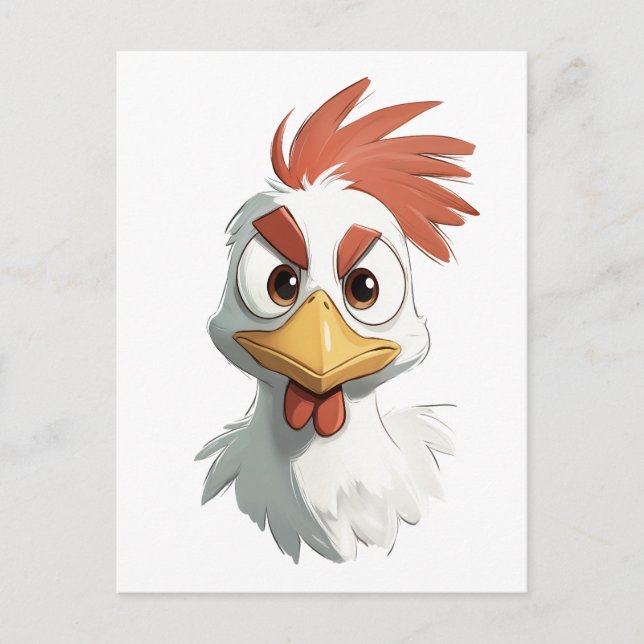 Cartão Postal Cabeça de Frango de Desenho Animado Irritado (Frente)