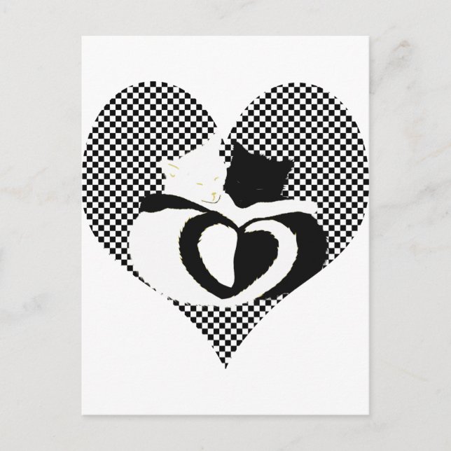 Cartão Postal Cabeça de gato - amor branco preto (Frente)