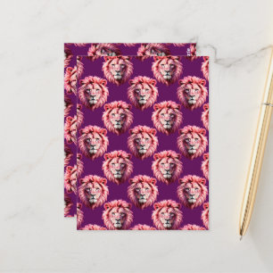 Cartão Postal Cabeça de Leão Rosa Padrão de Design Animal Roxo