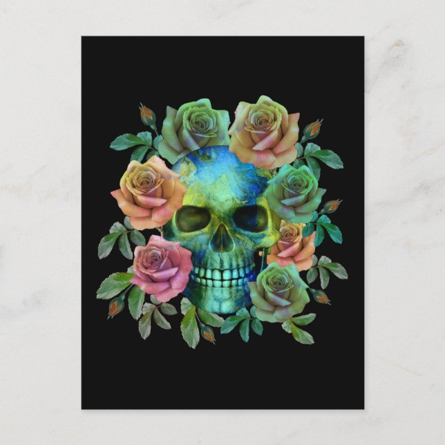 CARTÃO POSTAL CABEÇA DE MORTO VERDE COM FLORES (Frente)