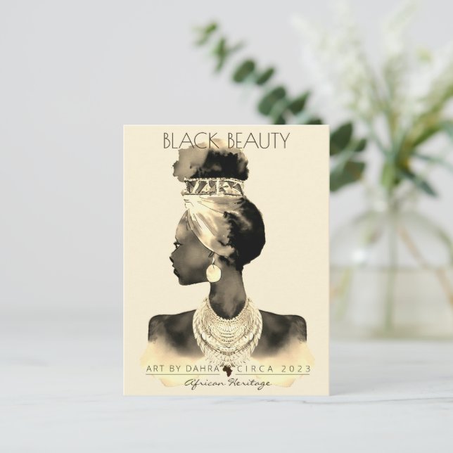 CARTÃO POSTAL CABEÇA DE RAINHA AFRICANA VARIA CABELO NATURAL (Em pé/Frente)