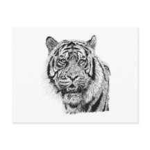 Cabeça de Tigre em Pointillismo Preto e Branco Art