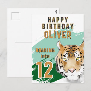 Cartão Postal Cabeça de Tigre Selvagem em Aquarela Aniversário