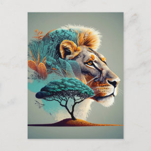 Cartão Postal Cabeça do Leão Safari Africano