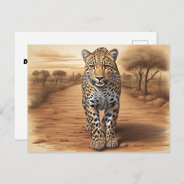 Cartão Postal Cabeça-Leopardo Africana (Frente/Verso)