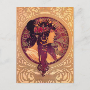 Cartão Postal Cabeças Bizantinas: Brunette Alfons Mucha
