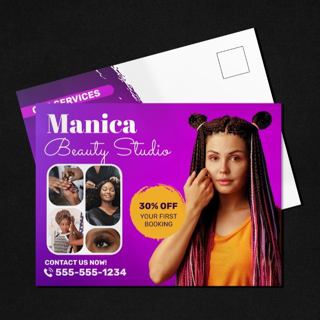 Cartão Postal Cabelo Africano Braids Beauty Salon Nail Makeup (Criador carregado)