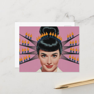 Cartão Postal Cabelo Surreal Com Pequenas Pessoas De Construção