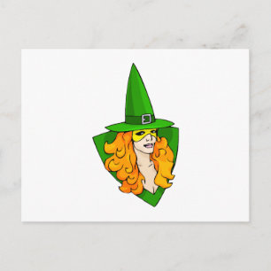 Cartão Postal Cabelo vermelho de bruxa verde