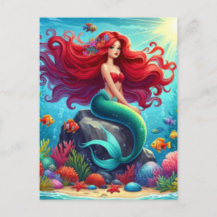 Cartão Postal Cabelo vermelho de sereia